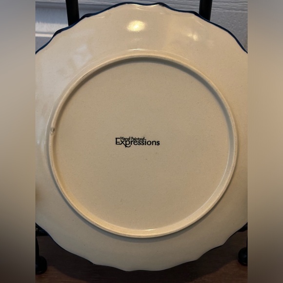 Hand Painted Expressions Decorative Plate 12 In Blue Red Yellow Floral Glazed 8” - Picture 5 of 7